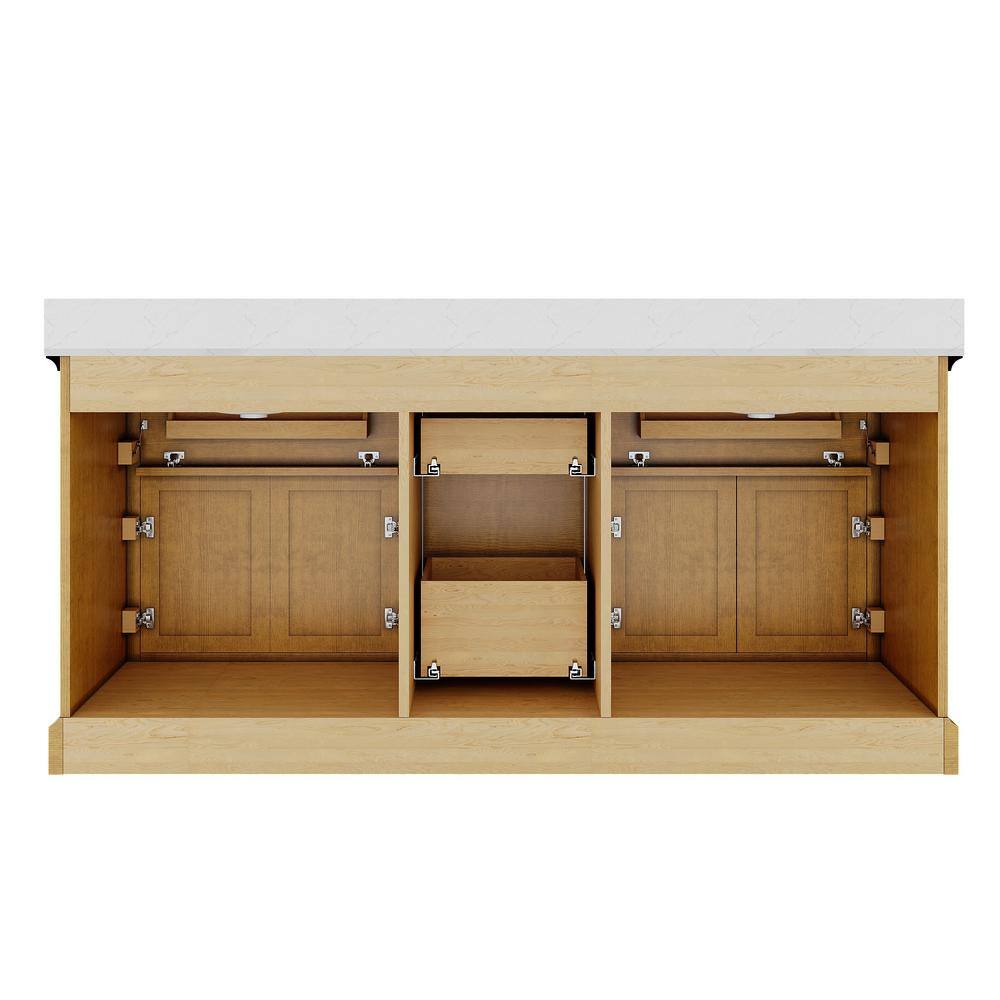 72" Walnut Freestanding Double Bathroom Vanity with Marble Top