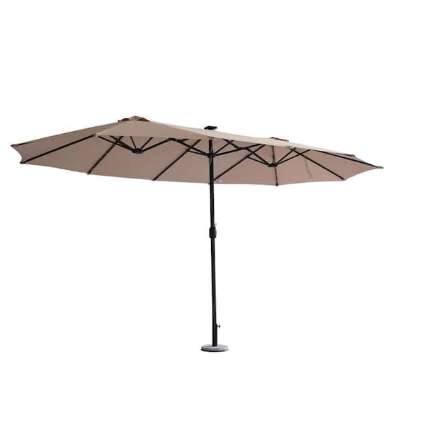 cenadinz 15 ft. Market Patio Umbrella in Khaki, with Solar LED Lights