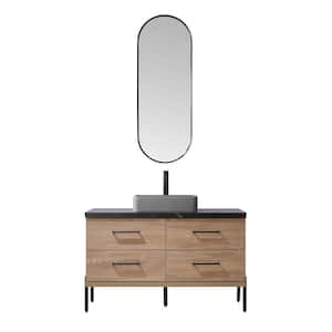 Trento 48 in. W x 21.7 in. D x 34.6 in. H Single Sink Bath Vanity in Oak with Black Sintered Top and Mirror