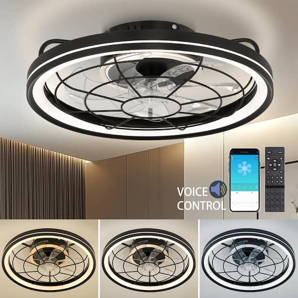 Ltemziiy 19 in. Indoor Black Integrated LED Modern Farmhouse Ceiling Fan with Light, Remote and APP and Voice Control for Bedroom