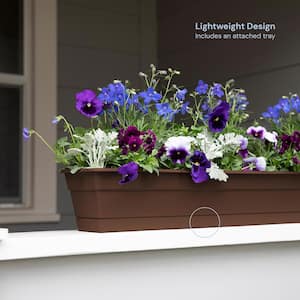 Dura Cotta 18 in. Chocolate Plastic Window Box Planter with Tray