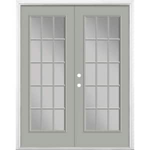 60 in. x 80 in. Silver Cloud Steel Prehung Right-Hand Inswing 15-Lite Clear Glass Patio Door with Brickmold