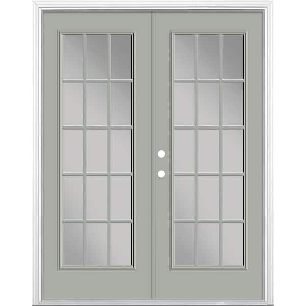Masonite 60 in. x 80 in. Silver Cloud Steel Prehung Right-Hand Inswing 15-Lite Clear Glass Patio Door with Brickmold