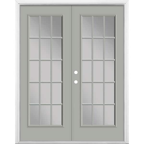 Masonite 60 in. x 80 in. Silver Cloud Steel Prehung Right-Hand Inswing 15-Lite Clear Glass Patio Door Vinyl Frame with Brickmold