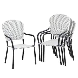 Patio Rattan Dining Chairs Stackable Armrest No Assembly (Set of 4)