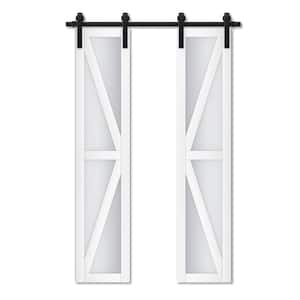 36 in. x 84 in. Double K-Shape Full Lite Tempered Frosted Glass White Finished MDF Barn Door Slab with Hardware Kit
