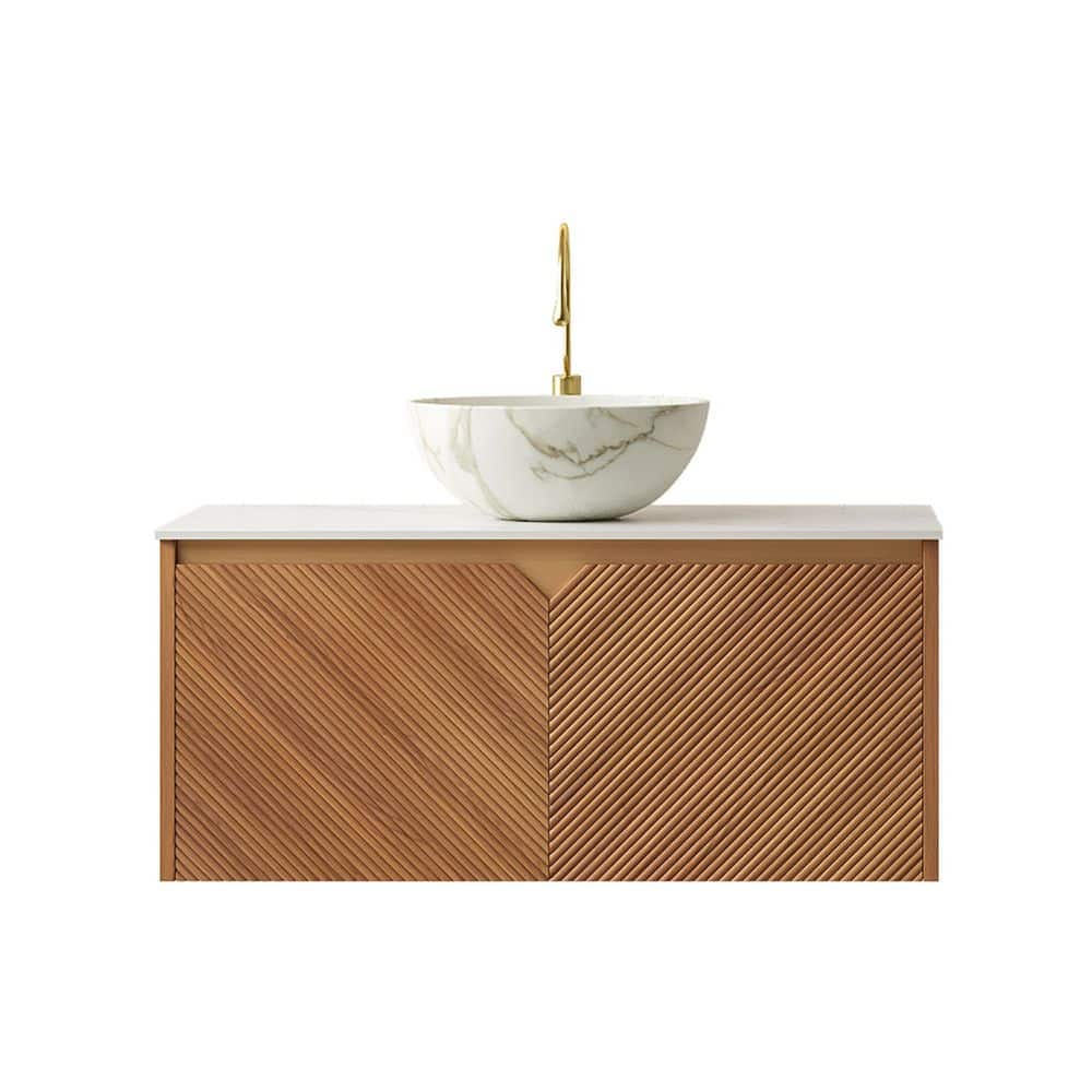 36 in. W x 20 in. D x 16 in. H Single Sink Floating Bath Vanity in Brown Oak with White Sintered Stone Top price history on PriceWatchPro