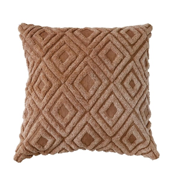 Storied Home Cotton Throw Pillow with Tufted Diamond Pattern, Brown