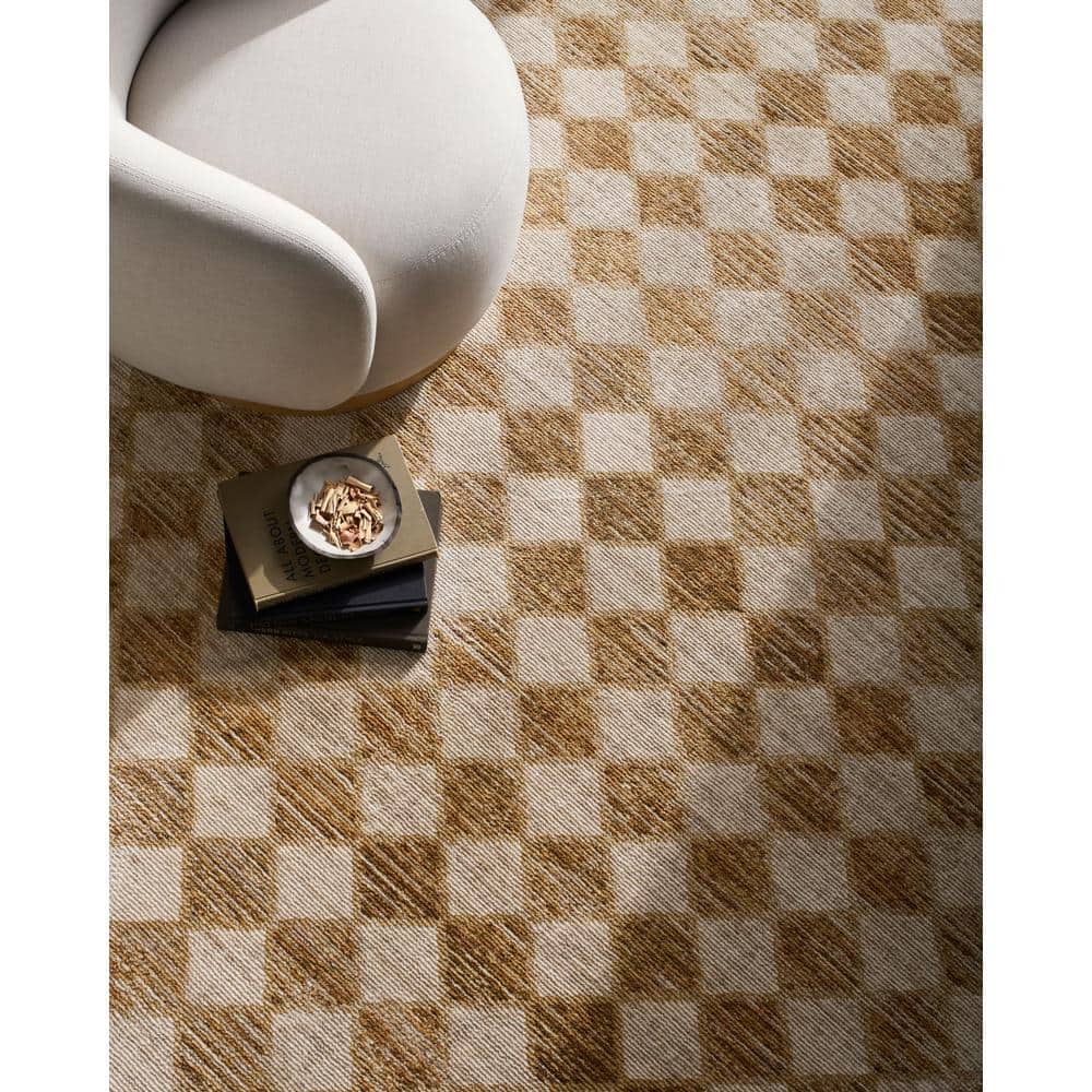 Taupe and Cream Rectangular Synthetic Checkered Area Rug