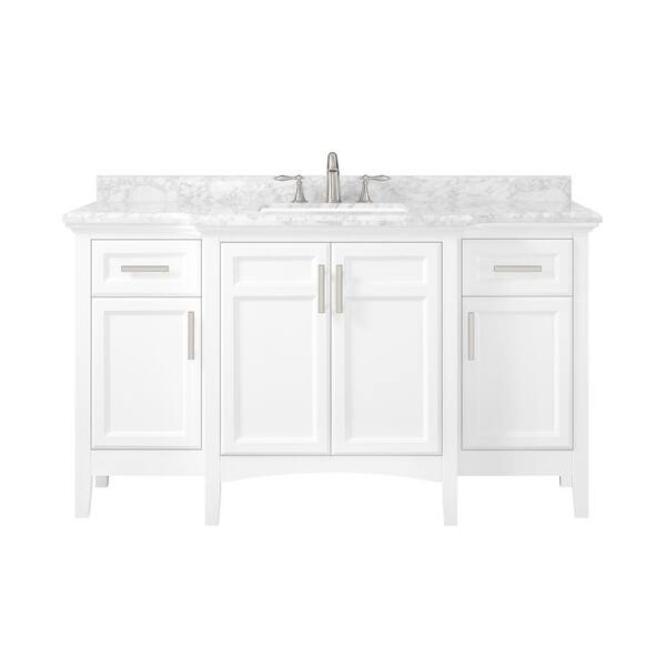 Home Decorators Collection Sassy 60 in. Vanity in White with Marble Vanity Top in Carrara White