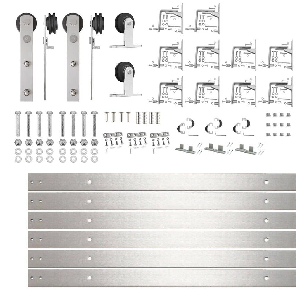 12 ft. /144 in. Brushed Nickel Triple Track Bypass Sliding Barn Door Track and Hardware Kit for Triple Doors price history on PriceWatchPro