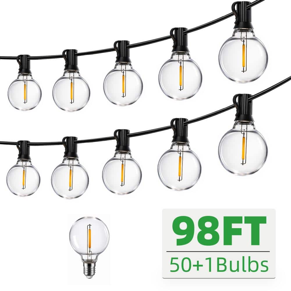 HKMGT 50-Light 98 ft. Plug-in Indoor/Outdoor Patio String Light with 51 G40 LED Globe Bulbs Shatterproof and Waterproof