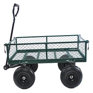 17 cu. ft. Metal Garden Cart, Wagon Cart Garden Cart Trucks to Transport Firewood Fruit Vegetables-Green