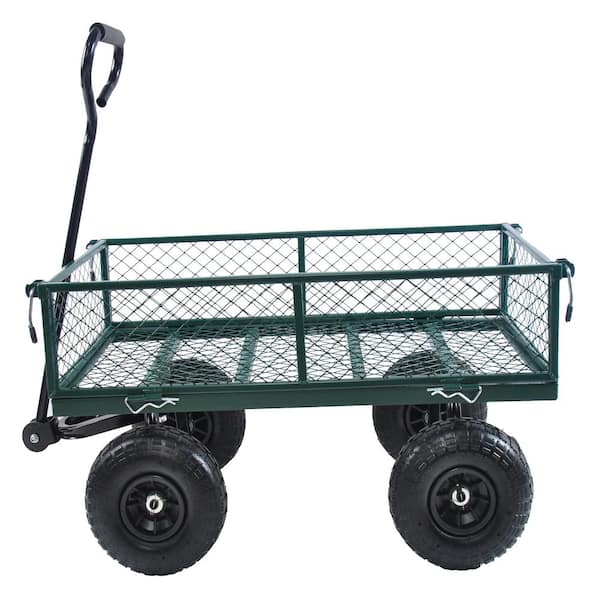 17 cu. ft. Metal Garden Cart, Wagon Cart Garden Cart Trucks to Transport Firewood Fruit Vegetables-Green