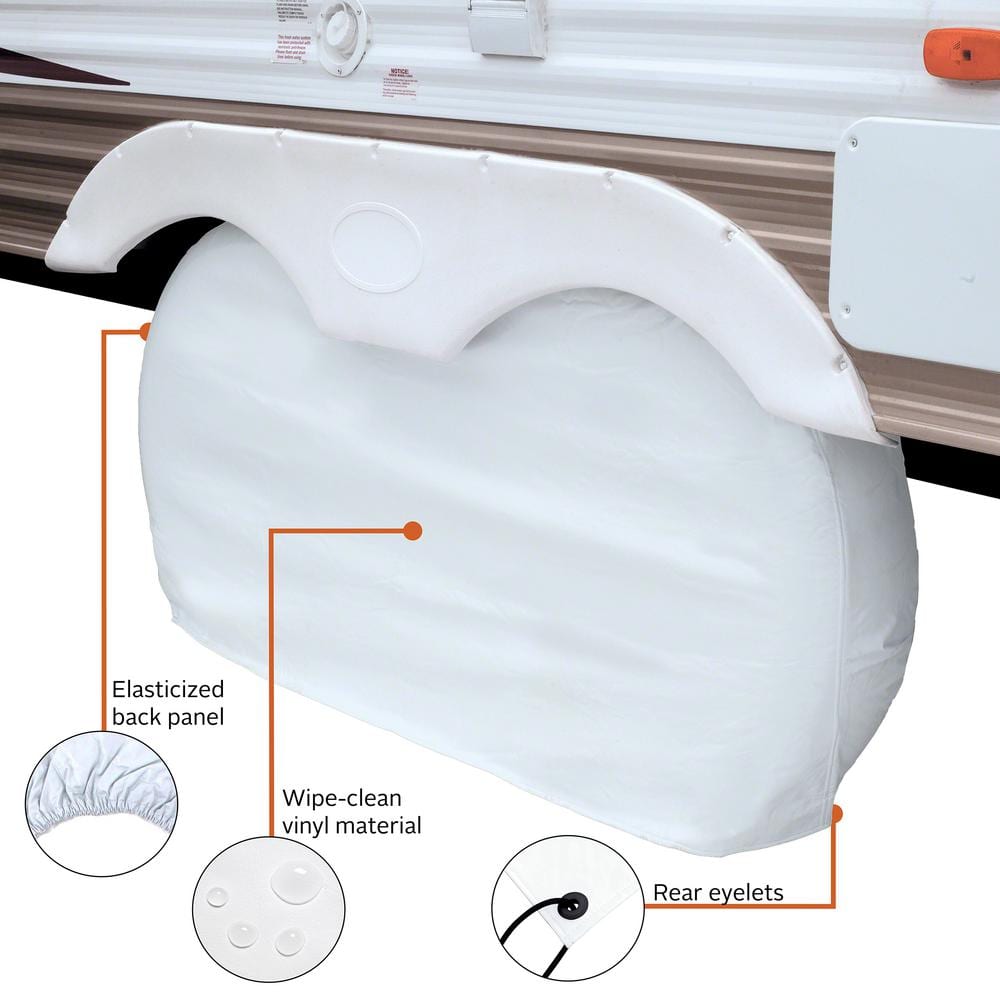 Snow White Slip-On Dual Axle RV Wheel Cover 27"-30"