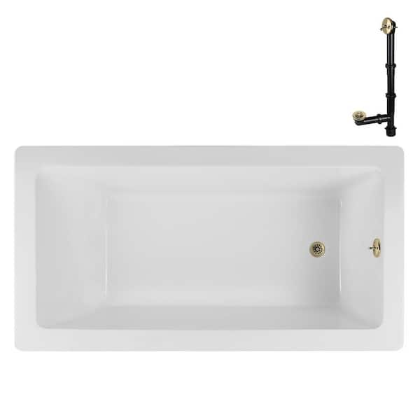 Streamline N-4080-706-PBR 66 in. x 34 in. Rectangular Acrylic Soaking Drop-In Bathtub, with Reversible Drain in Polished Brass