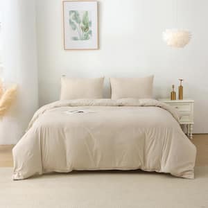 King Size 3-Pieces Polyester Duvet Cover Set Bedding Set Beige