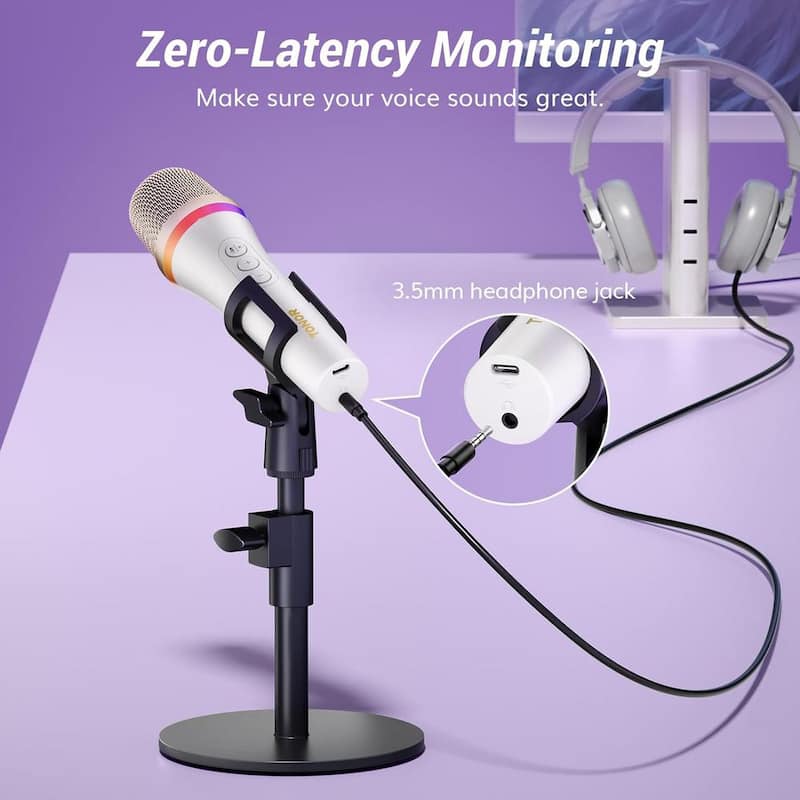 USB Dynamic Microphone for Podcast Gaming Mic with RGB for Recording with Quick Mute and Stand White