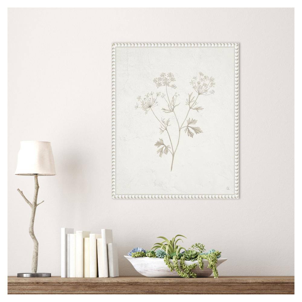 Beaded White Framed Botanic-Inspired Canvas Wall Art