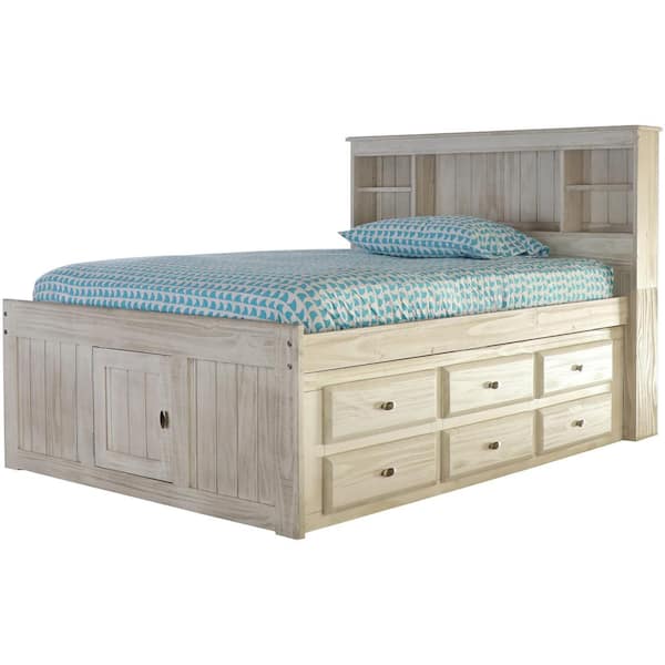 OS Home and Office Furniture Light Ash Series Gray Full Size Captain's Bed with Six Drawers and Bookcase Headboard