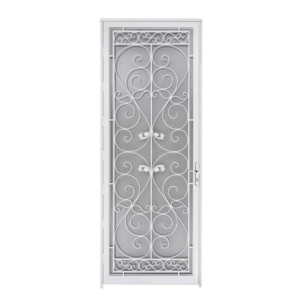 Naples 36 in. x 96 in. Right-Hand/Outswing White Full View Wrought Iron Metal Storm Security Door