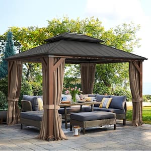 LUE BONA Chandler 10 ft. x 12 ft. Brown Cedar Wooden Gazebo Pavilion ...