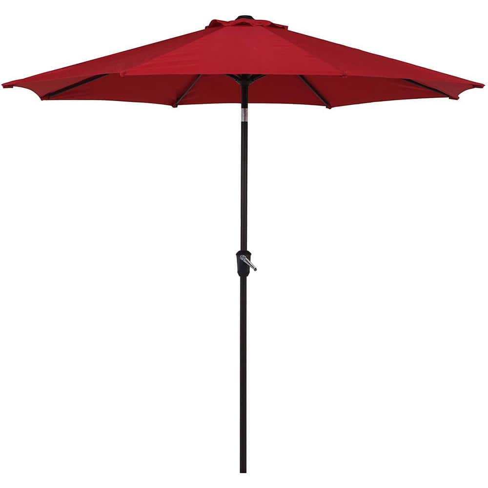 Red 9ft Aluminum Market Crank and Tiltable Patio Umbrella