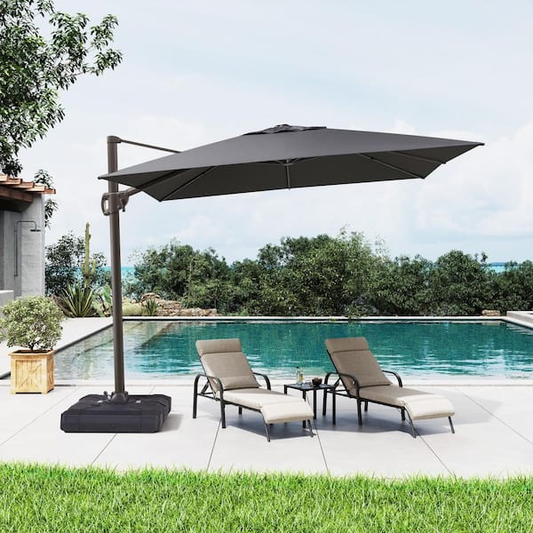 Crestlive Products 10.5 ft. x 9 ft. 360 ° Rotation Rectangular Cantilever Patio Umbrella in Dark Gray with 220 lbs. Base Stand