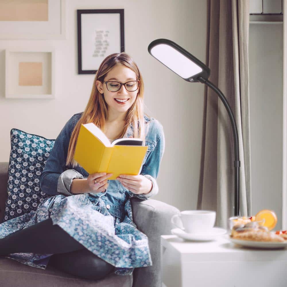Jet Black Adjustable LED Floor Lamp with Gooseneck