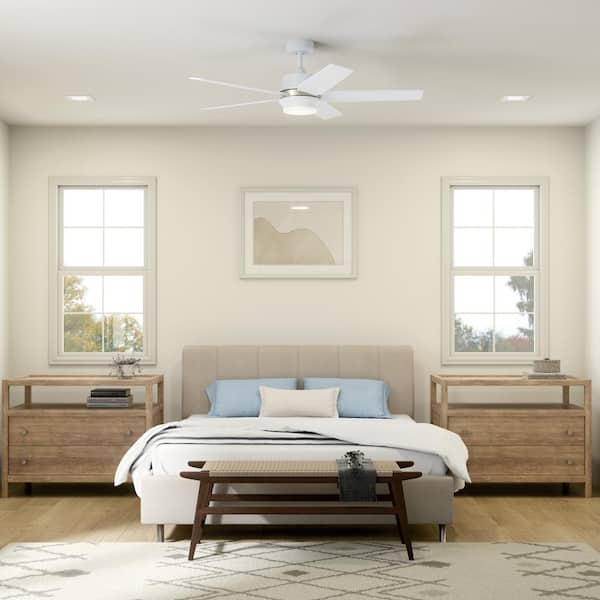 Maeve 52 in. Indoor Matte White Downrod Mount Ceiling Fan with Integrated LED with Remote Control Included