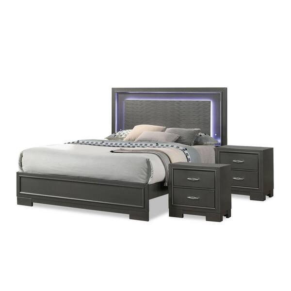 Furniture of America Jonvang 3Piece Metallic Gray Wood California King Bedroom Set IDF7416GY
