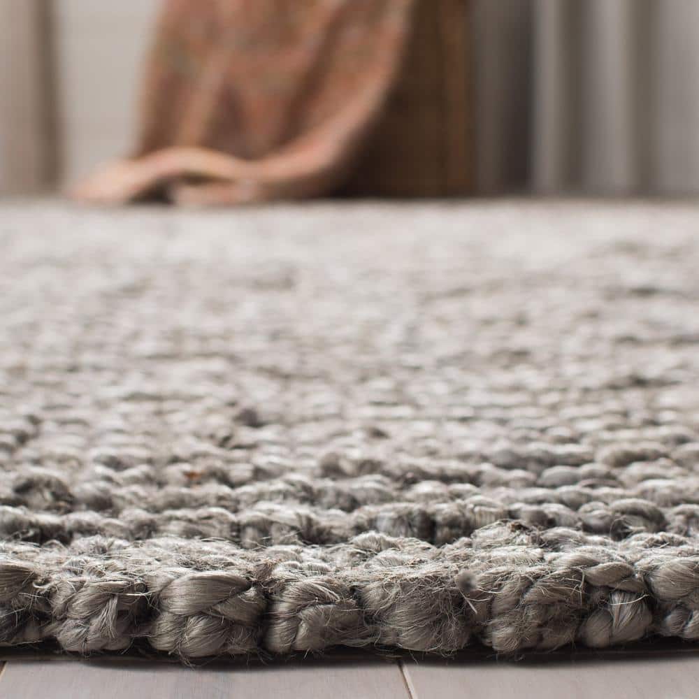 Handwoven Light Gray Rectangular Wool-Cotton Blend Area Rug