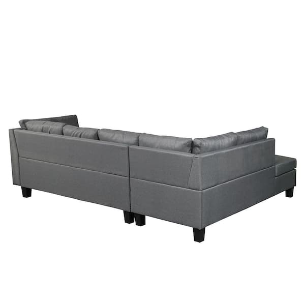 sumyeg 79.6 in. Width 3-Piece Linen Left Facing Loveseat Sectional Sofa in Gray With Ottoman