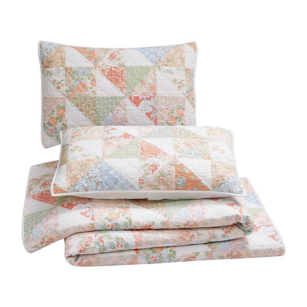 Coventry White Cotton Twin Quilt Set with Floral Patchwork