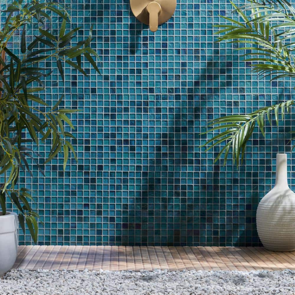 Shallows Blue Polished Glass Mosaic Wall Tile