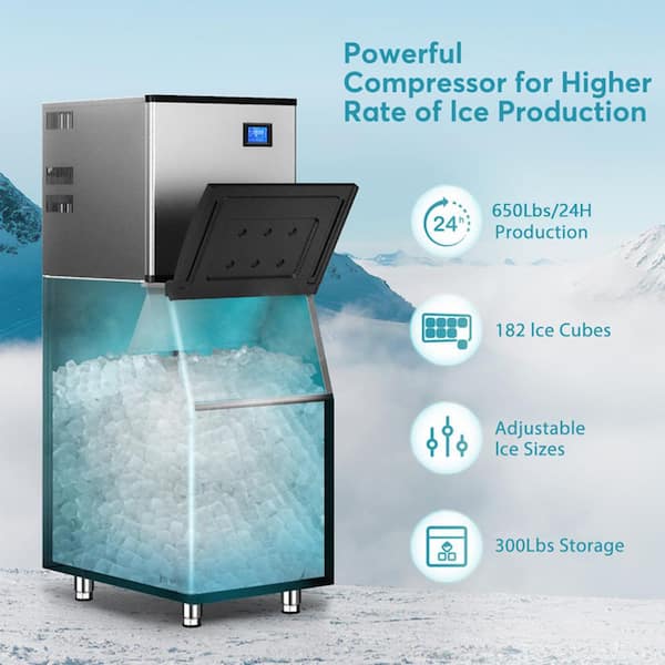 22.24 in. 650 lbs./24-Hours Split Commercial Freestanding Ice Maker in Silver 182-Full Size Ice Cubes/Cycle (2-Pack)