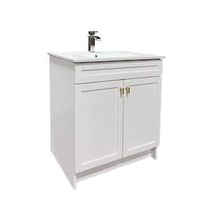 31 in. W x 22 in. D x 35.5 in. H Single Bath Vanity in White with White Ceramic Sink Top