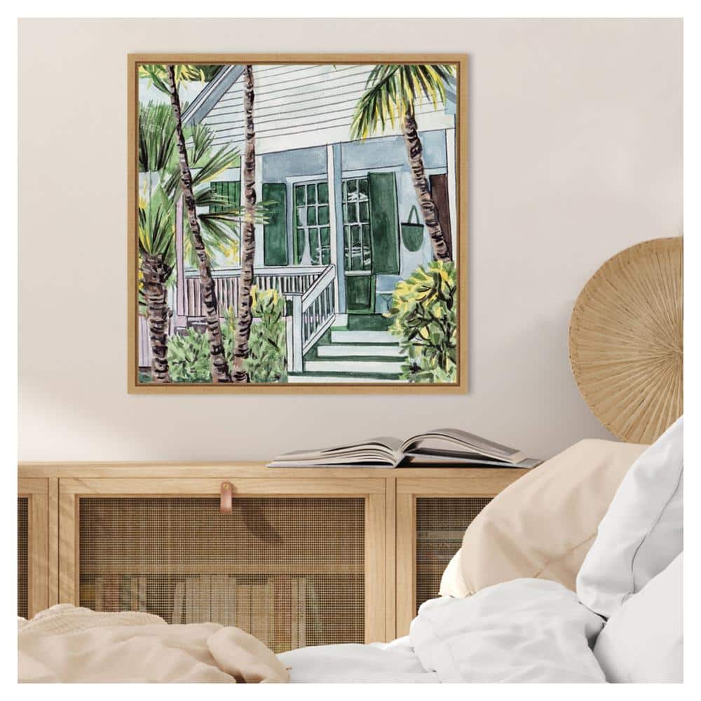 Palm House I Green and Brown Canvas Print with Maple Frame