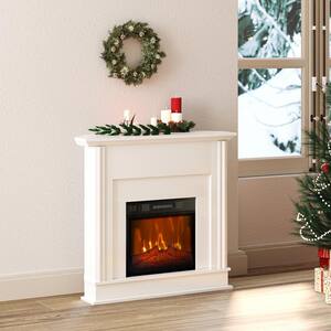 39.4 in. Freestanding Corner Electric Fireplace Including Fireplace Insert in White