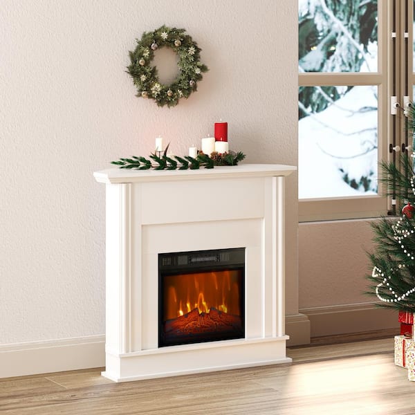 ARK DESIGN 39.4 in. Freestanding Corner Electric Fireplace Including Fireplace Insert in White