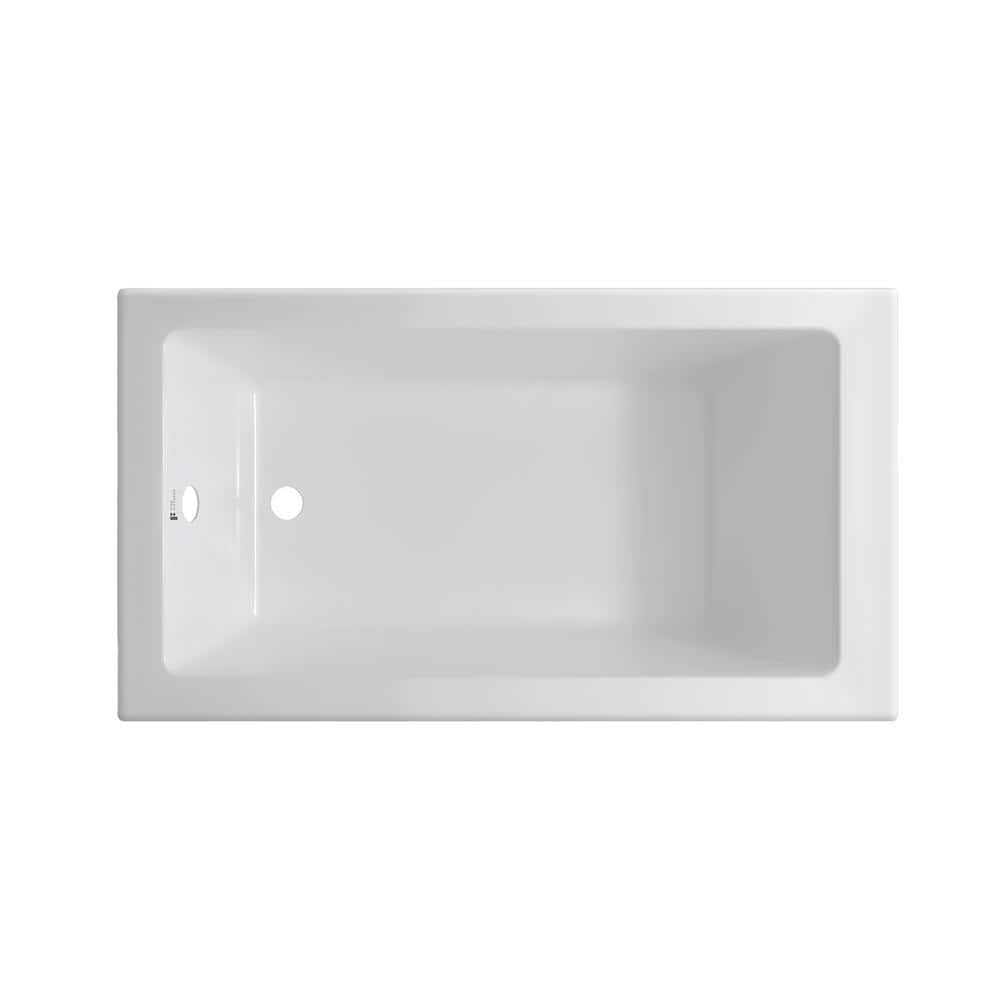 White Acrylic Rectangular Alcove Soaking Bathtub, 60" x 36"