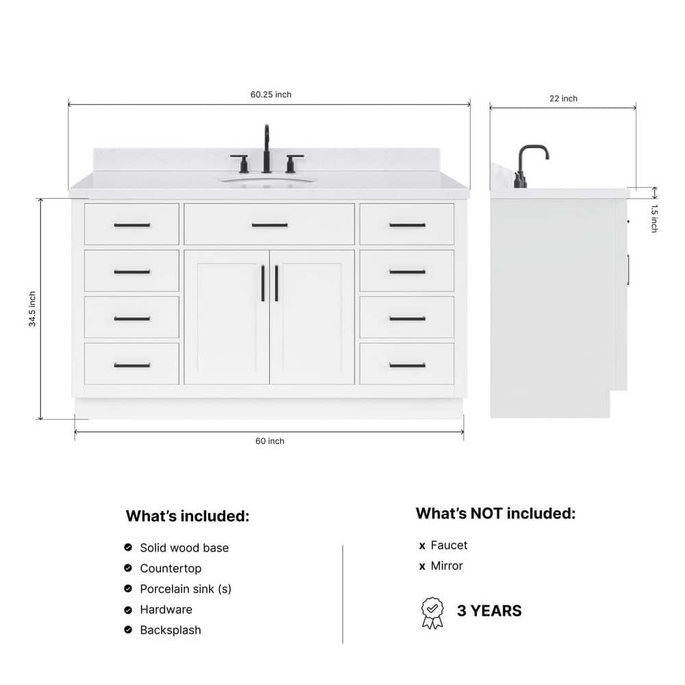Hepburn 60" White Hardwood Single Basin Vanity Set