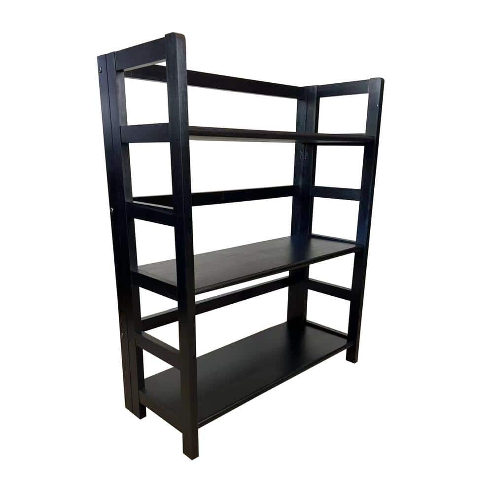 Eccostyle 34 in. Black Acacia 3-Shelf Folding Etagere Bookcase