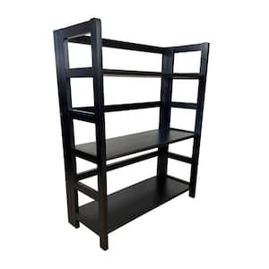 34 in. Black Acacia 3-Shelf Folding Etagere Bookcase