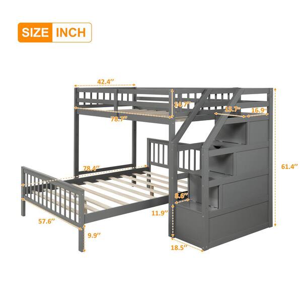 Gray Twin Over Full Loft Bed, Twin Over Full Loft Bed