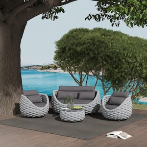 Bird's Nest 4-Piece Gray Aluminum Waterproof Hand-Woven Outdoor Patio Conversation Set with Dark Gray Cushions