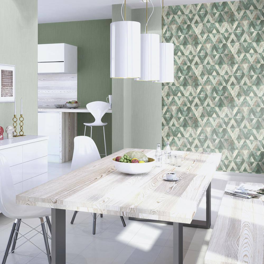 Shikhar Teal and Silver Geometric Vinyl Wallpaper, 20.5" x 33'