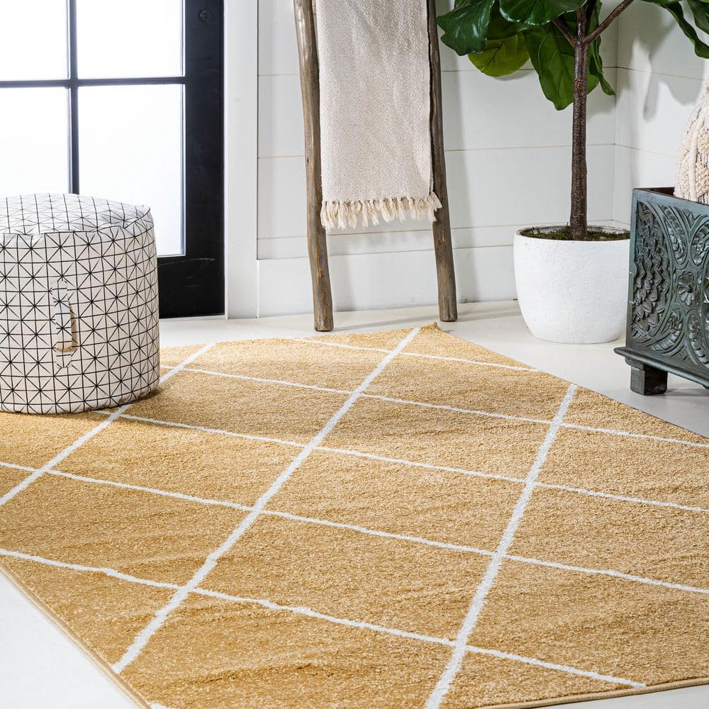 Gold/White Diamond Trellis 8' x 10' Synthetic Area Rug
