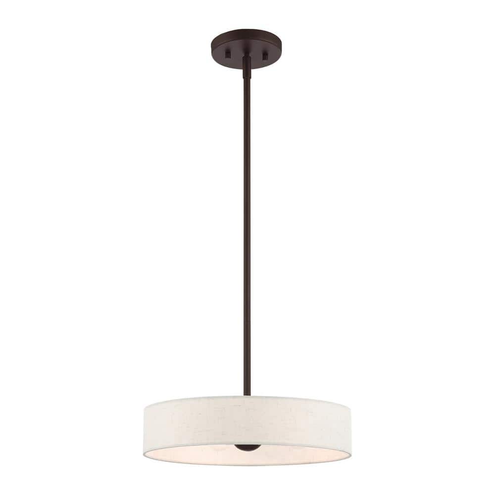 Venlo Modern 4-Light Bronze Drum Pendant with Oatmeal Fabric Shade