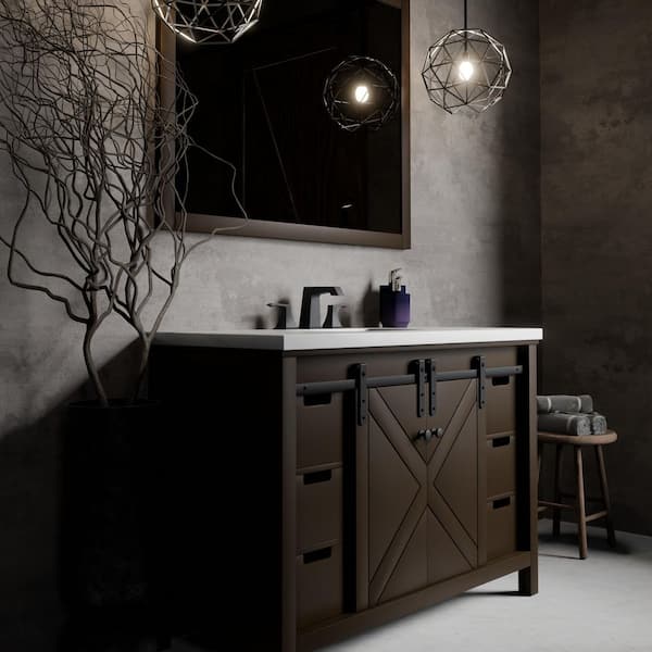 Lexora Marsyas 48 in W x 22 in D Brown Bath Vanity, Cultured Marble Countertop and Faucet Set